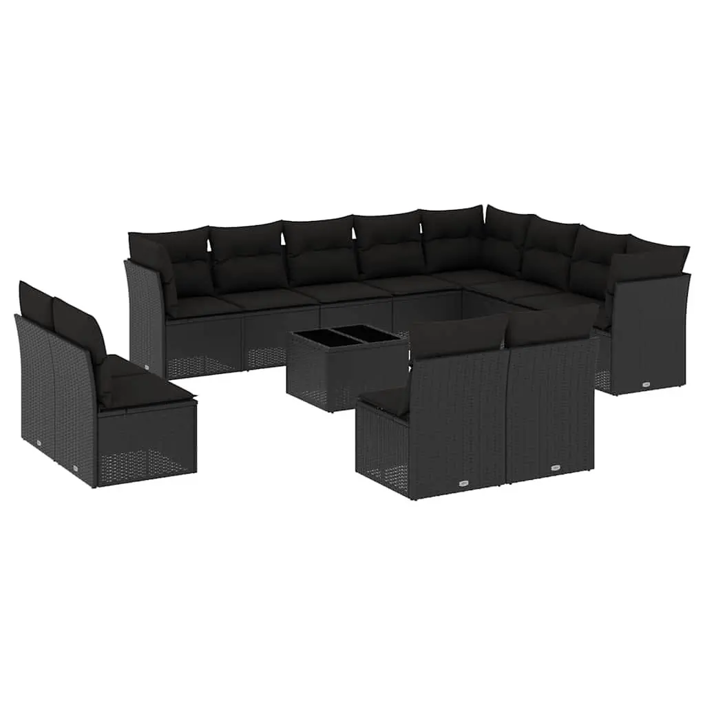 13 Piece Black Poly Rattan Garden Sofa Set