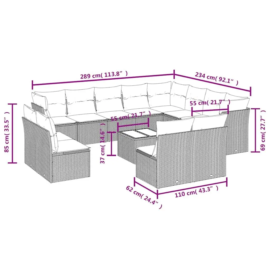 13 Piece Black Poly Rattan Garden Sofa Set