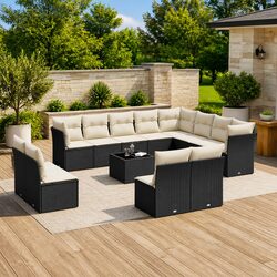 Premium 13 Piece Black Poly Rattan Garden Sofa Set