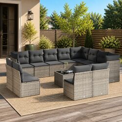 Premium 13 Piece Garden Sofa Set with Cushions in Grey