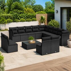 Premium 13 Piece Garden Sofa Set in Black Poly Rattan