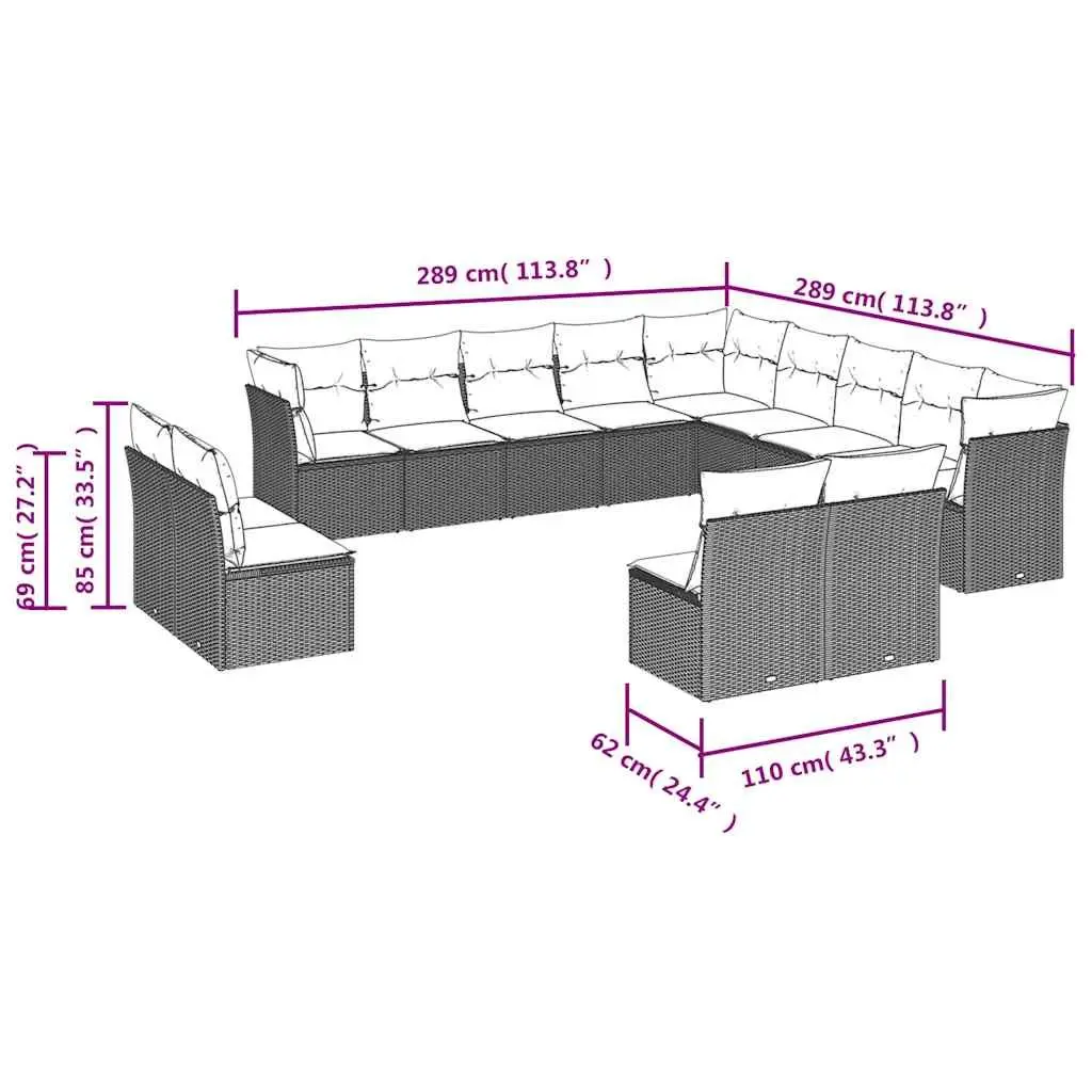 Garden Sofa Set PE Rattan 13 Piece Outdoor Furniture Black Patio Lounge