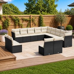 Premium 13 Piece Black Poly Rattan Garden Sofa Set