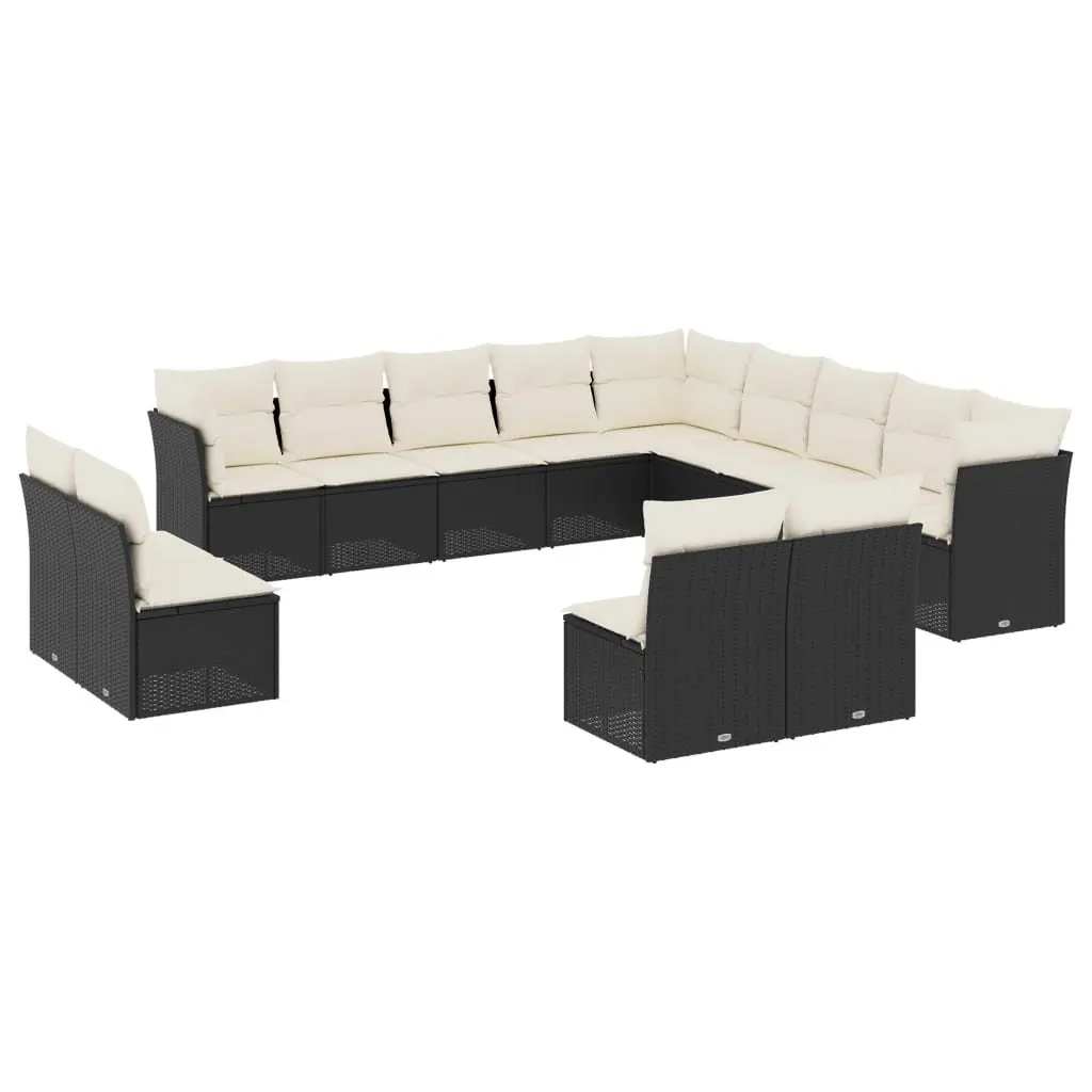 Garden Sofa Set PE Rattan 13 Piece Black Outdoor Furniture with Cushions