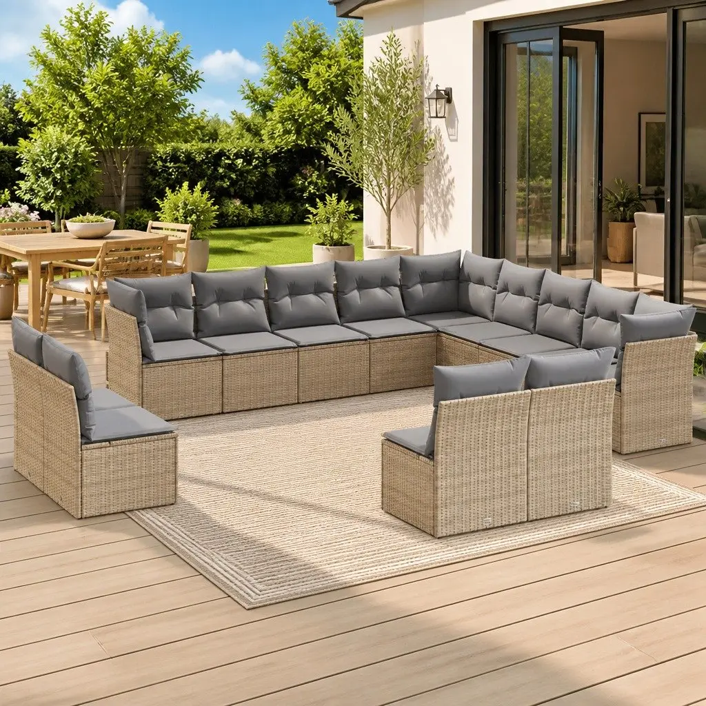 13 Piece Garden Sofa Set with Beige Cushions