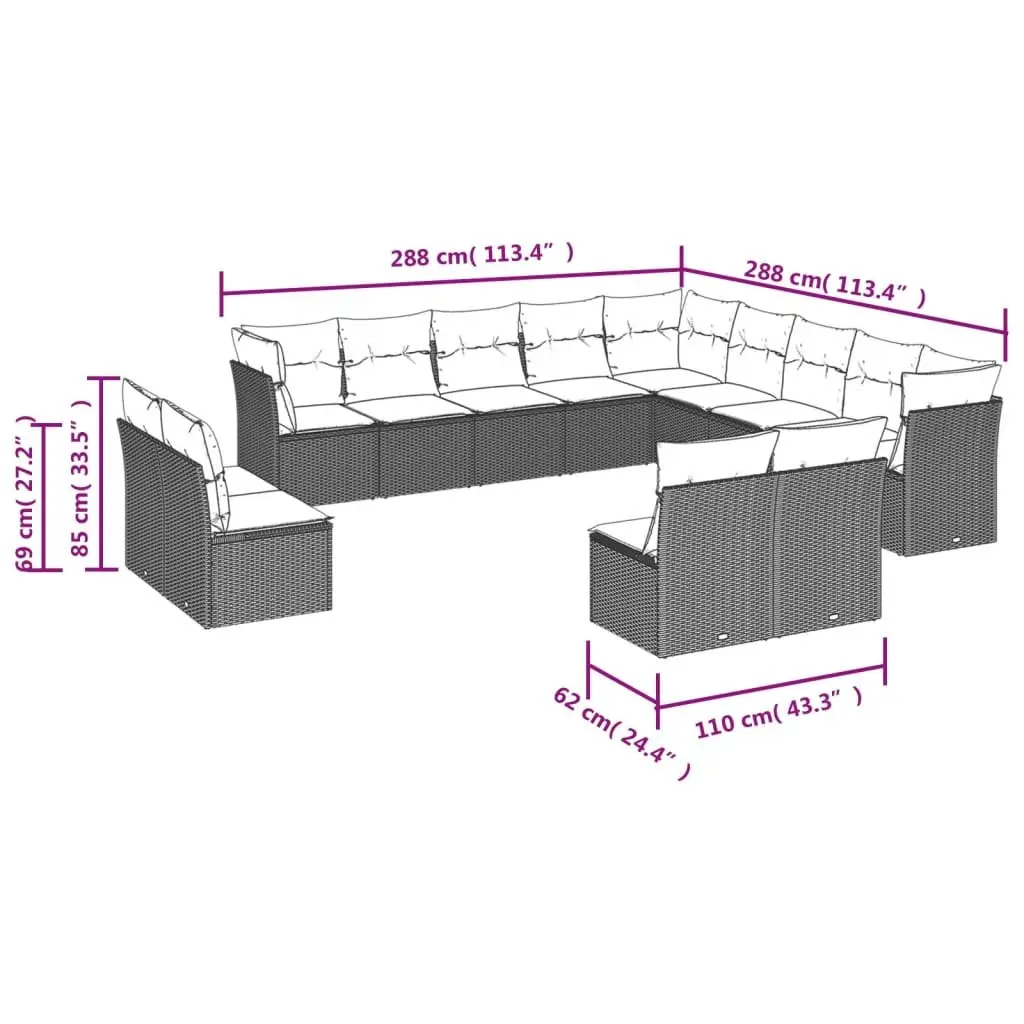 13 Piece Garden Sofa Set with Beige Cushions
