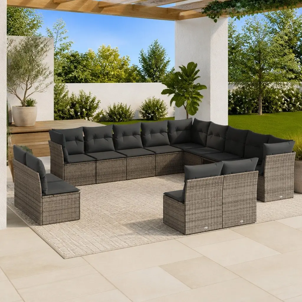 13 Piece Garden Sofa Set PE Rattan Modular Grey Outdoor Furniture with Cushions