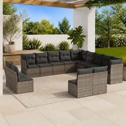 13 Piece Modular Grey Garden Sofa Set with Cushions