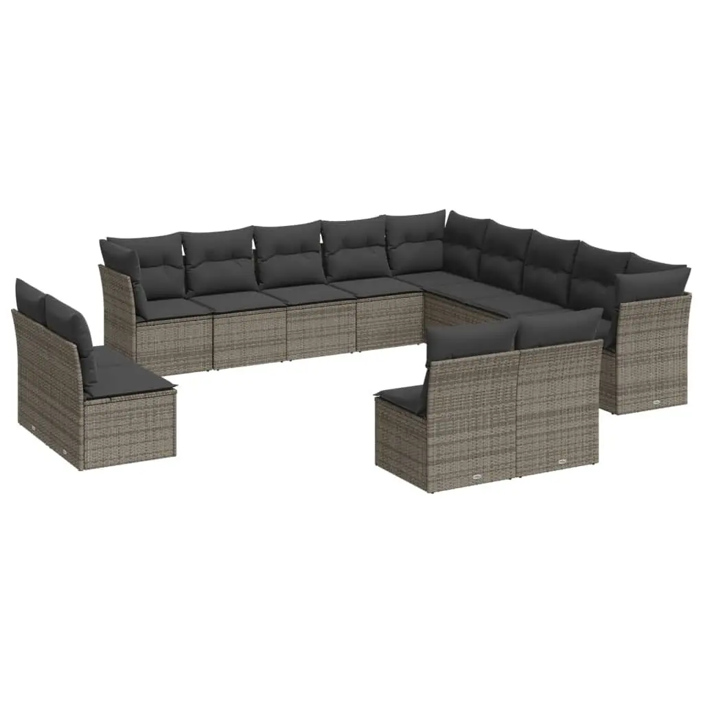 13 Piece Garden Sofa Set PE Rattan Modular Grey Outdoor Furniture with Cushions