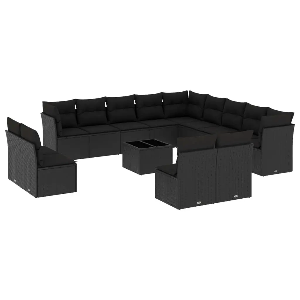 14-Piece Black Poly Rattan Outdoor Sofa Set