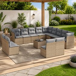 Premium 14 Piece Garden Sofa Set with Beige Cushions