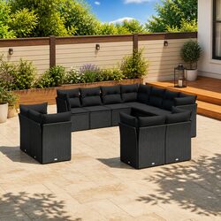11-Piece Modular Patio Furniture Set in Black Poly Rattan