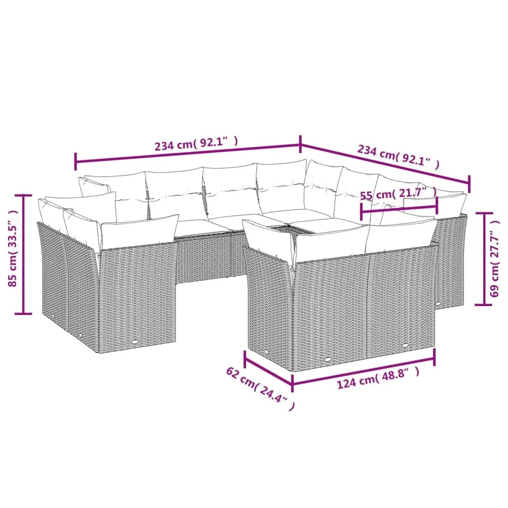 Grey Modular 11-Piece Garden Sofa Set for Outdoor Use