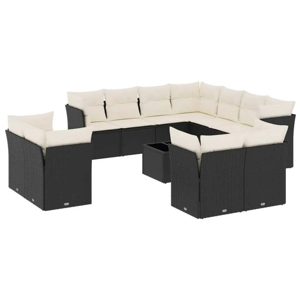 Garden Sofa Set PE Rattan 12 Piece Outdoor Furniture Black with Cushions