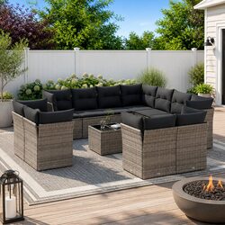 12-Piece Garden Sofa Set with Cushions - Grey Outdoor Furniture