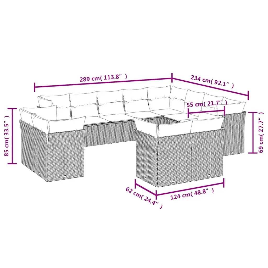 12 Piece Black Poly Rattan Garden Sofa Set