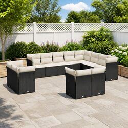Premium 12 Piece Black Garden Sofa Set with Cushions