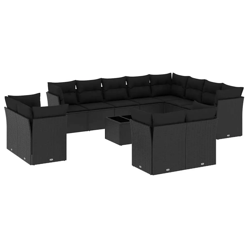 Garden Sofa Set PE Rattan 13 Piece Outdoor Furniture Black with Cushions