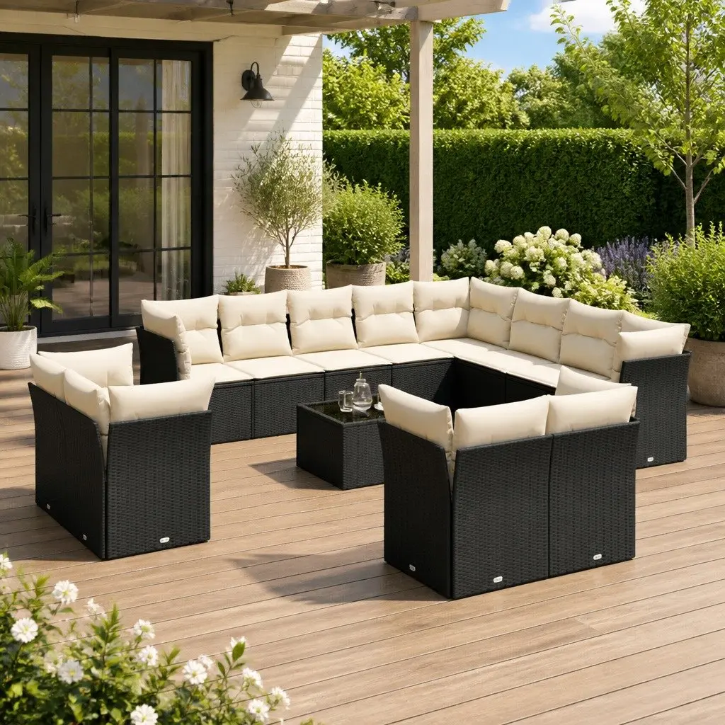 Garden Sofa Set PE Rattan 13 Piece Outdoor Furniture Black Modular