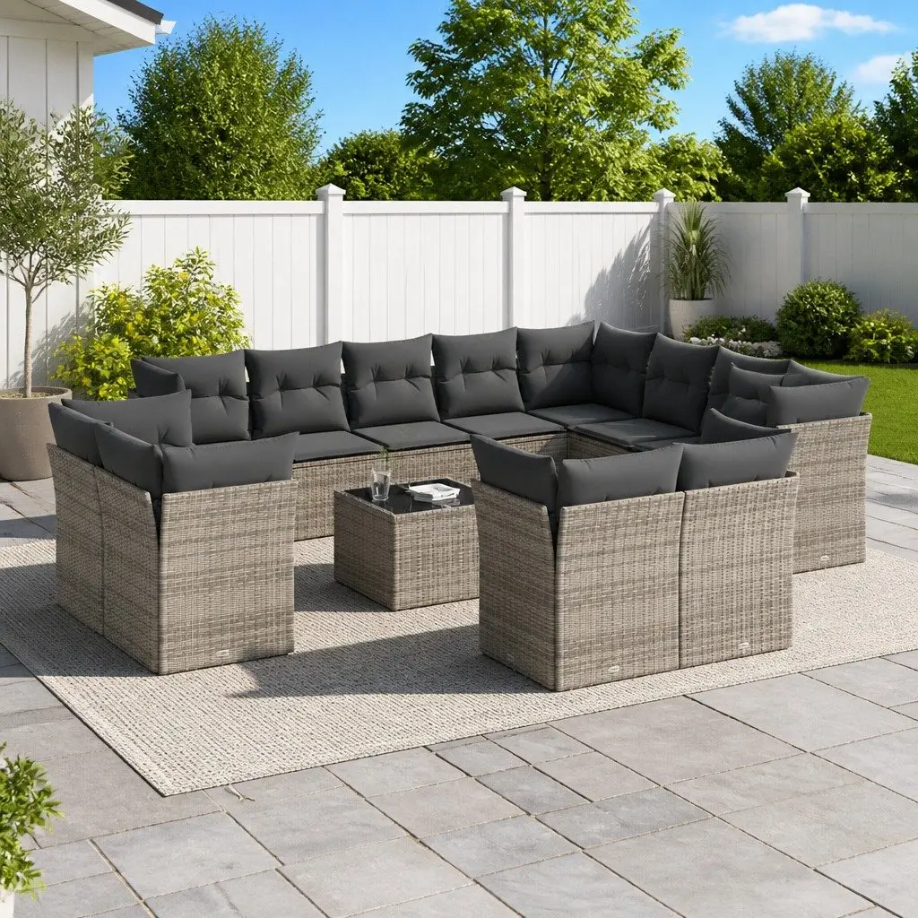 13-Piece Garden Sofa Set in Grey Poly Rattan