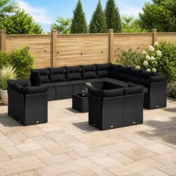 Black Poly Rattan 14-Piece Garden Sofa Set for Outdoors