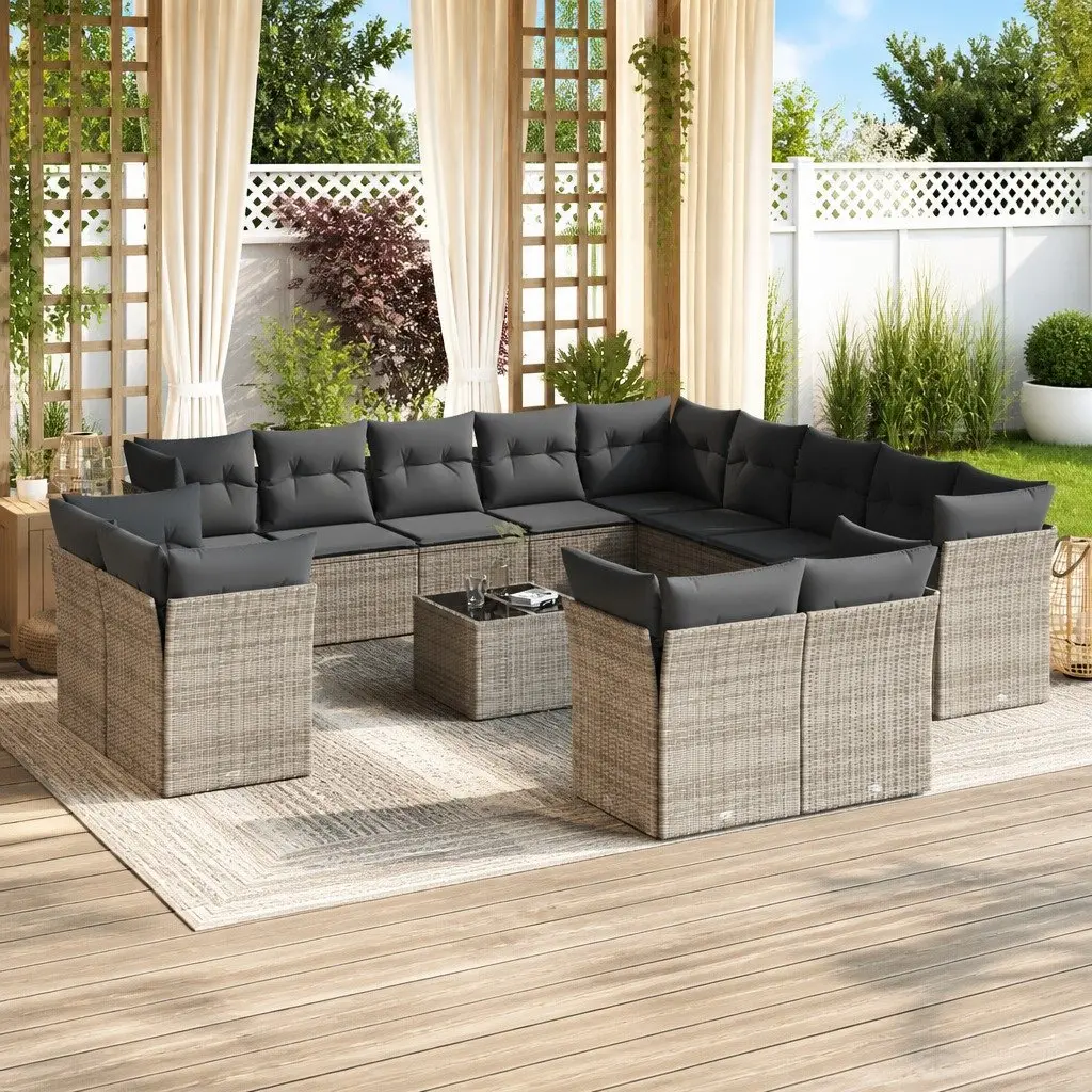 Modular Grey Poly Rattan Garden Sofa Set 14 Piece