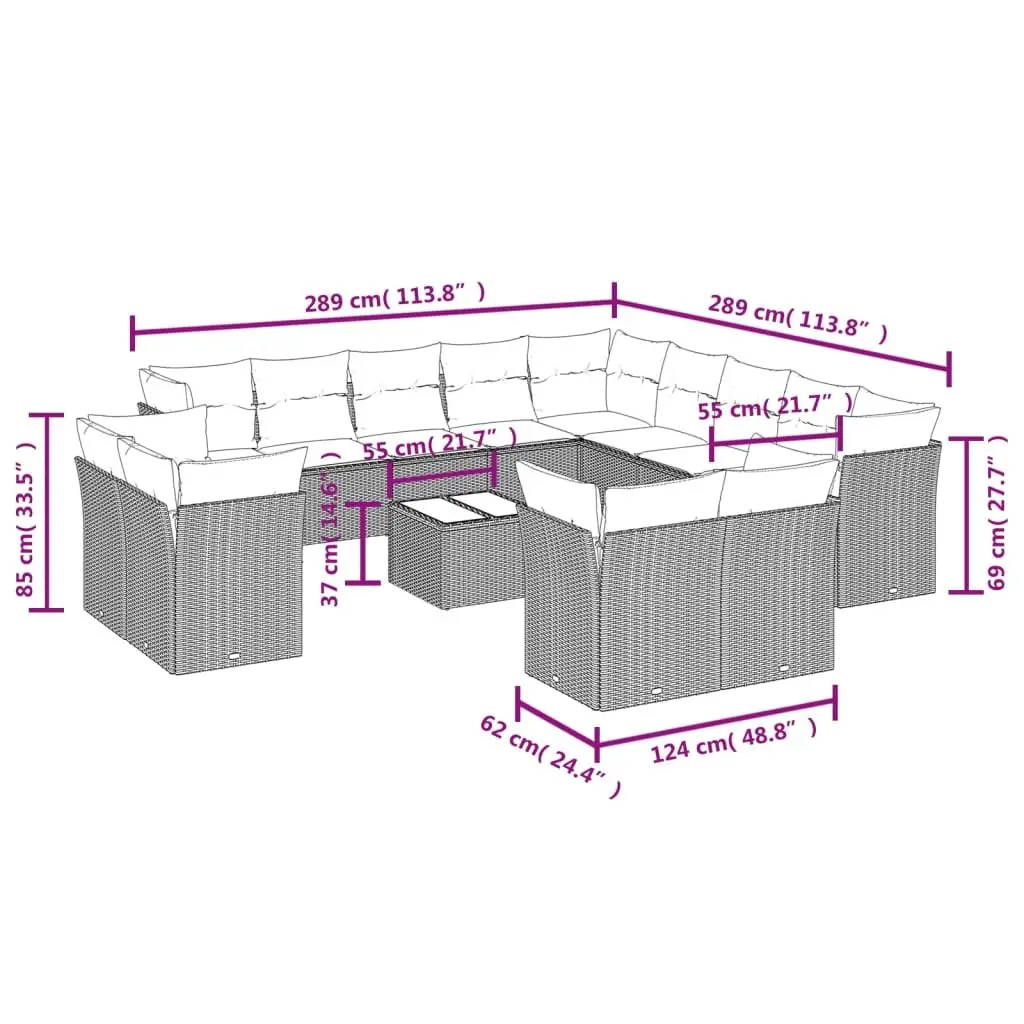 Modular Grey Poly Rattan Garden Sofa Set 14 Piece