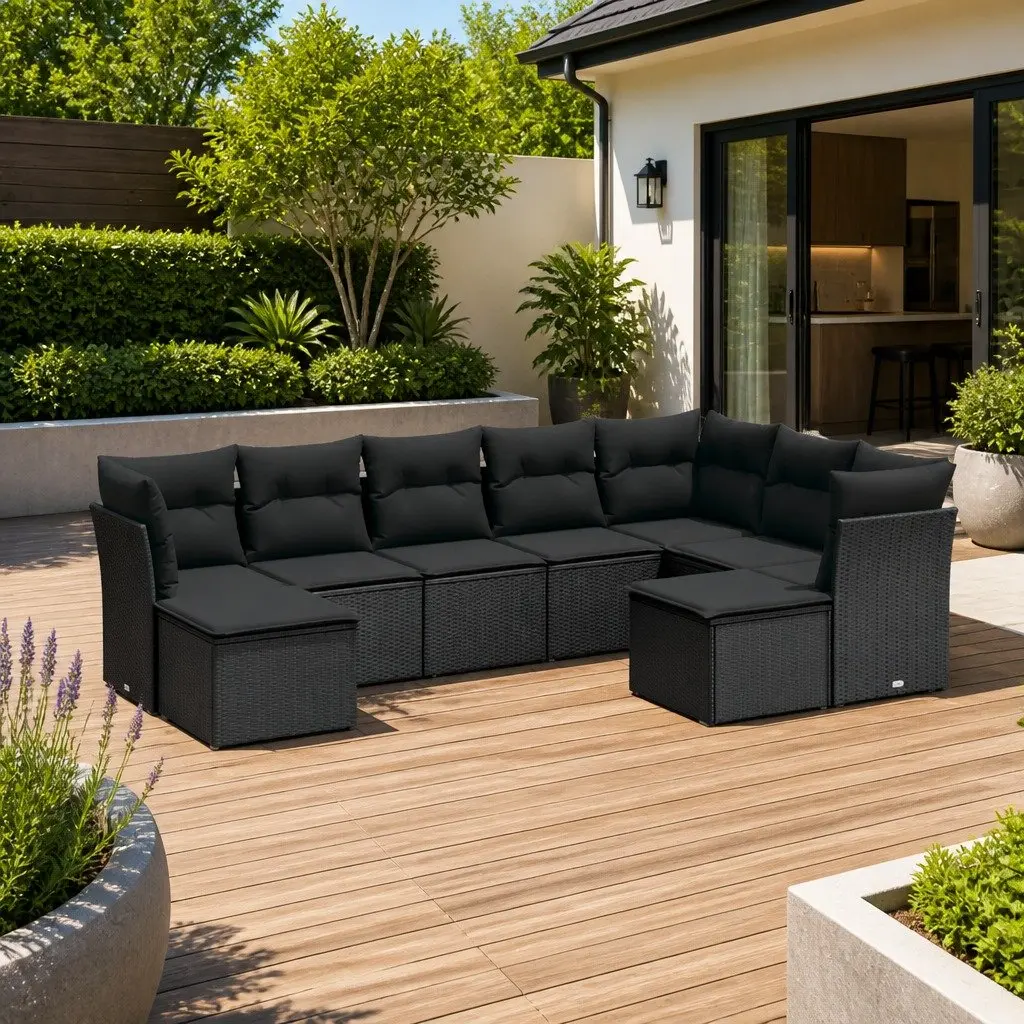 Garden Sofa Set Poly Rattan 9 Piece Outdoor Patio Furniture Black Cushions