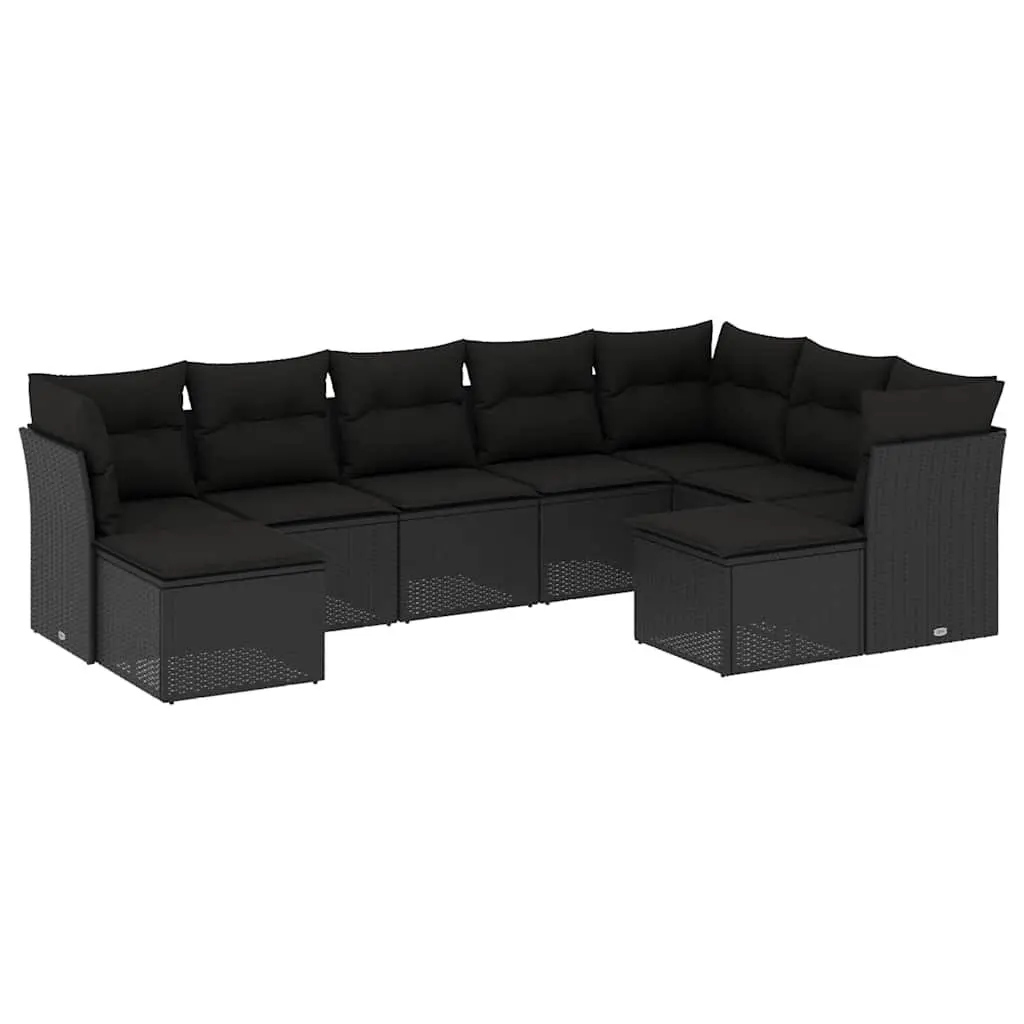 Garden Sofa Set Poly Rattan 9 Piece Outdoor Patio Furniture Black Cushions