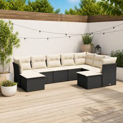 Black Poly Rattan 9 Piece Garden Sofa Set Modular Lounge