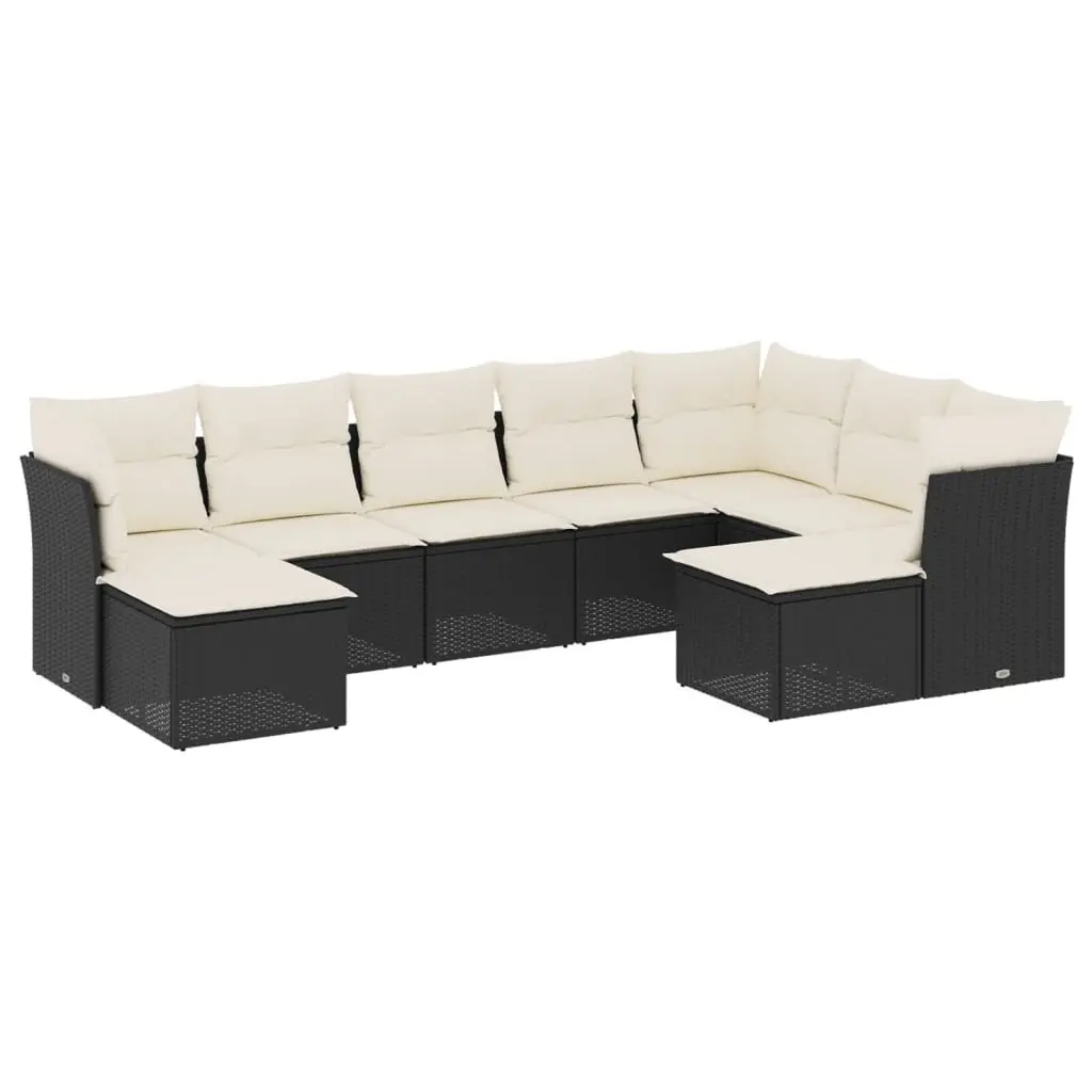 Black Poly Rattan 9 Piece Garden Sofa Set Modular Lounge