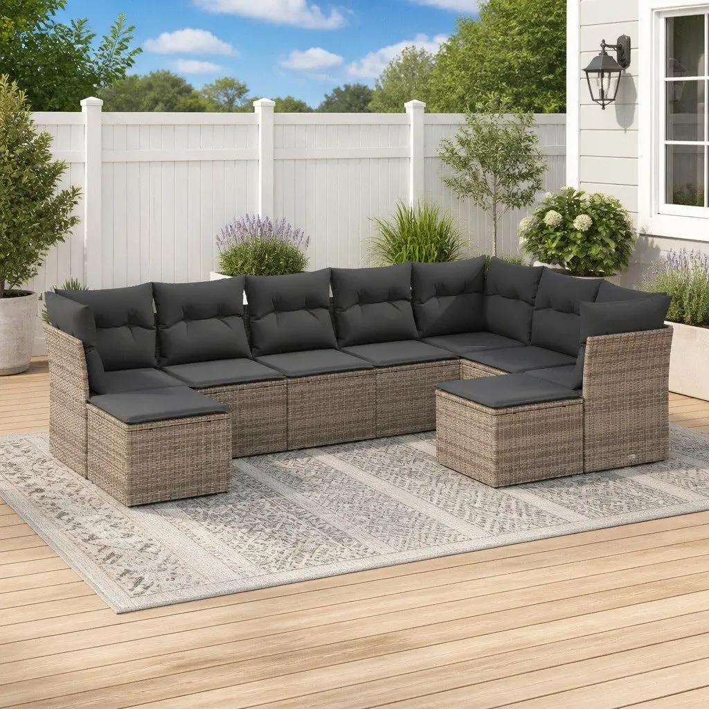 Garden Sofa Set PE Rattan 9 Piece Modular Outdoor Furniture Grey