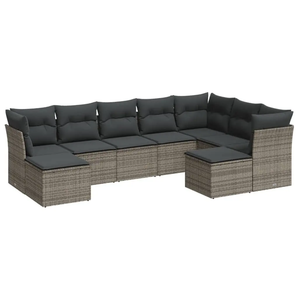 Garden Sofa Set PE Rattan 9 Piece Modular Outdoor Furniture Grey