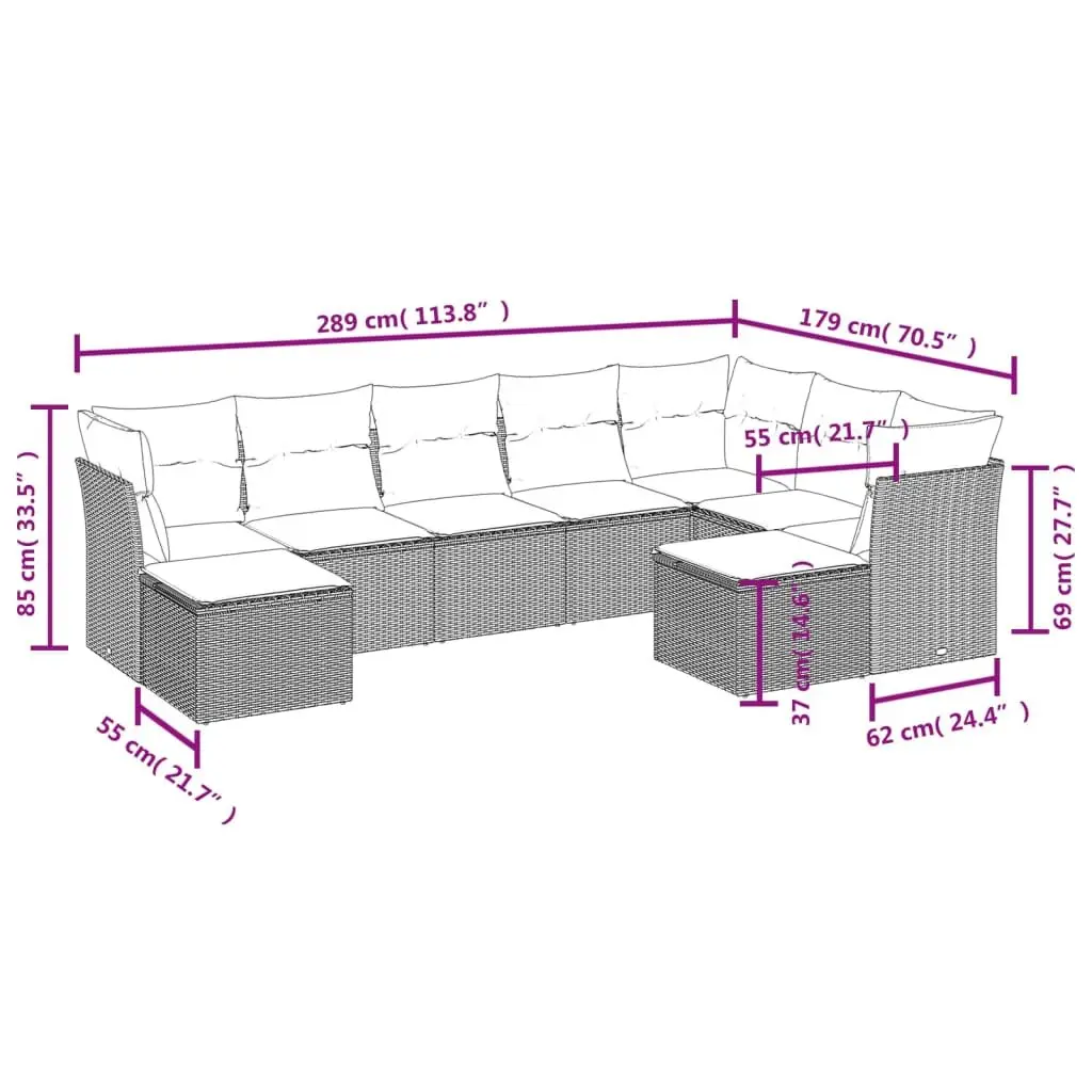 Garden Sofa Set PE Rattan 9 Piece Modular Outdoor Furniture Grey