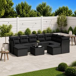 Black Poly Rattan Garden Sofa Set - 10 Piece Outdoor Seating