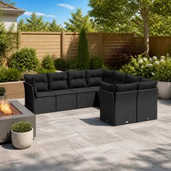 High-Quality Black Modular 8 Piece Garden Sofa Set