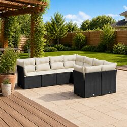 High-Quality 8 Piece Black Poly Rattan Garden Sofa Set