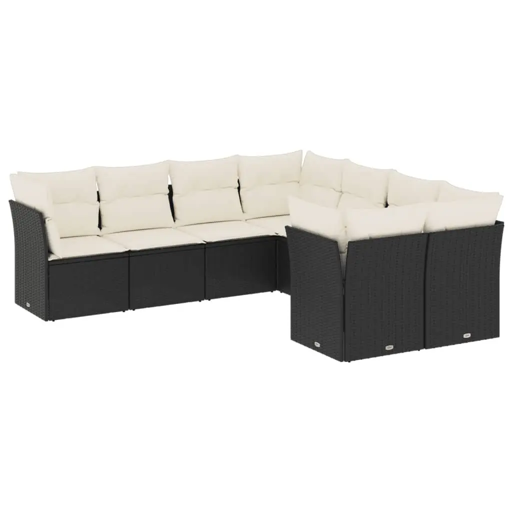 8 Piece Black Poly Rattan Garden Sofa Set