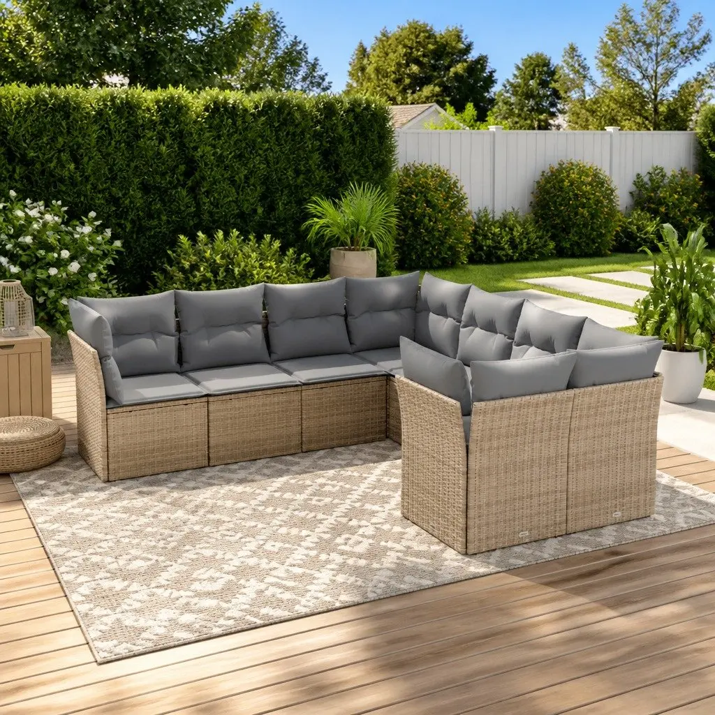 8 Piece Outdoor Garden Sofa Set Poly Rattan Beige with Cushions