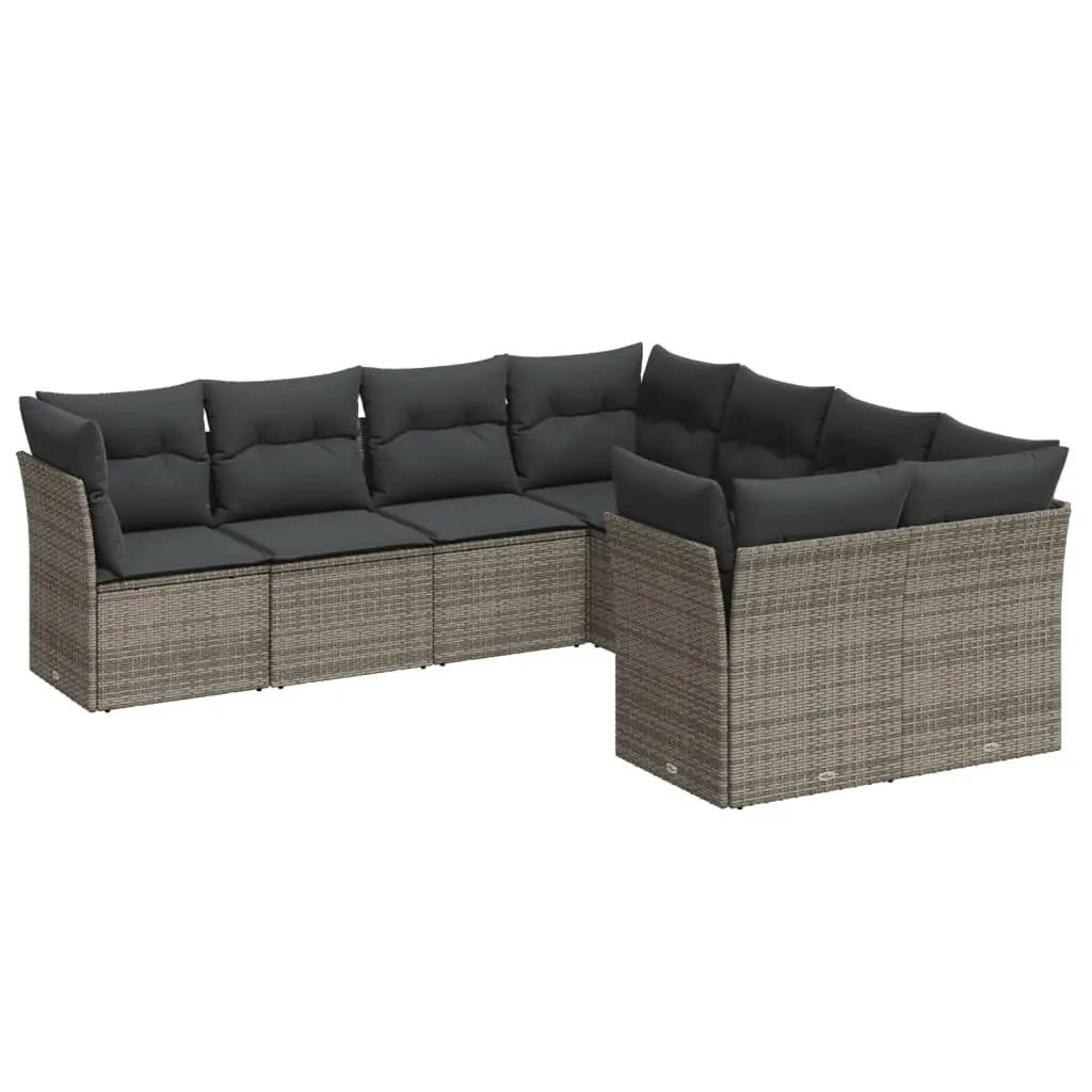 Garden Sofa Set PE Rattan 8 Piece Modular Outdoor Furniture Grey with Cushions