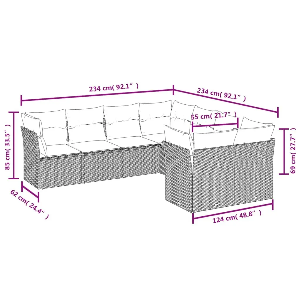 Garden Sofa Set PE Rattan 8 Piece Modular Outdoor Furniture Grey with Cushions