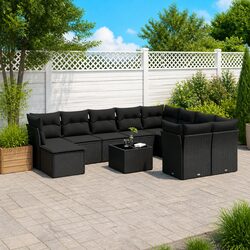 Premium 11-Piece Black Poly Rattan Garden Sofa Set