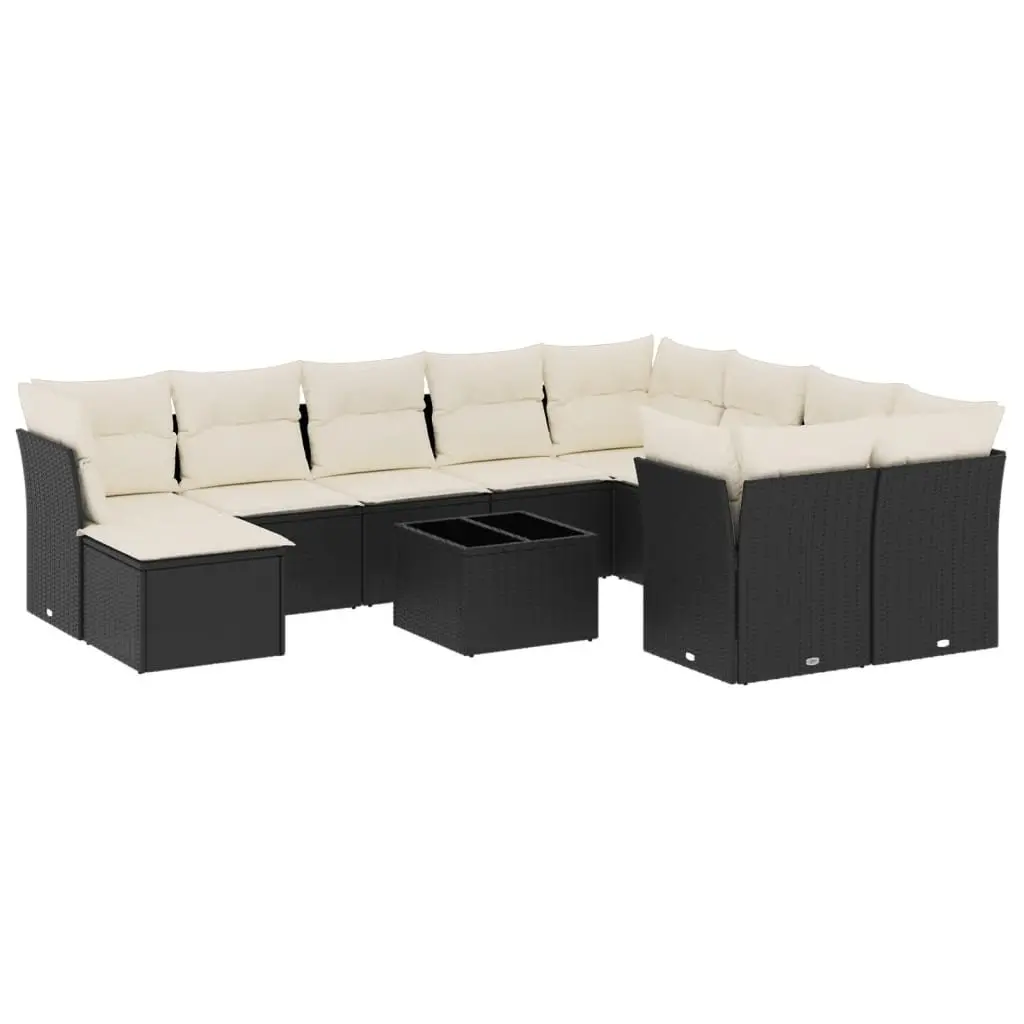 11-Piece Black Poly Rattan Garden Sofa Set