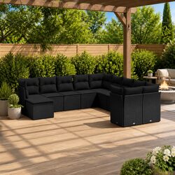 Black 11 Piece Garden Sofa Set with Cushions for Outdoors