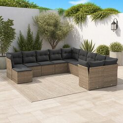 11-Piece Grey Modular Rattan Garden Sofa Set