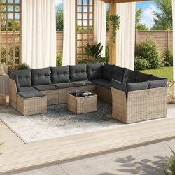 12-Piece Grey Poly Rattan Garden Sofa Set with Cushions