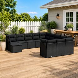High-Quality 12 Piece Modular Garden Sofa Set in Black