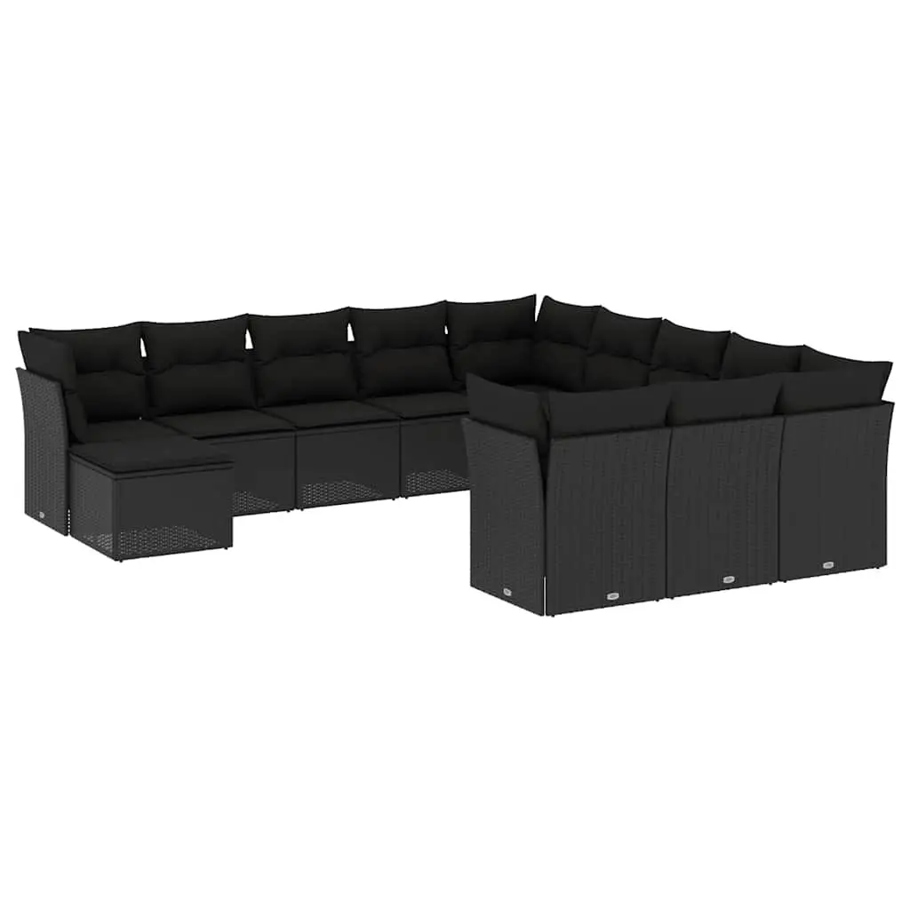 Garden Sofa Set PE Rattan 12 Piece Modular Outdoor Furniture Black