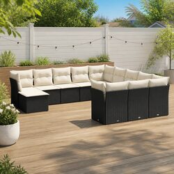 12-Piece Black Poly Rattan Garden Sofa Set