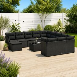 Premium 13 Piece Black Poly Rattan Garden Sofa Set